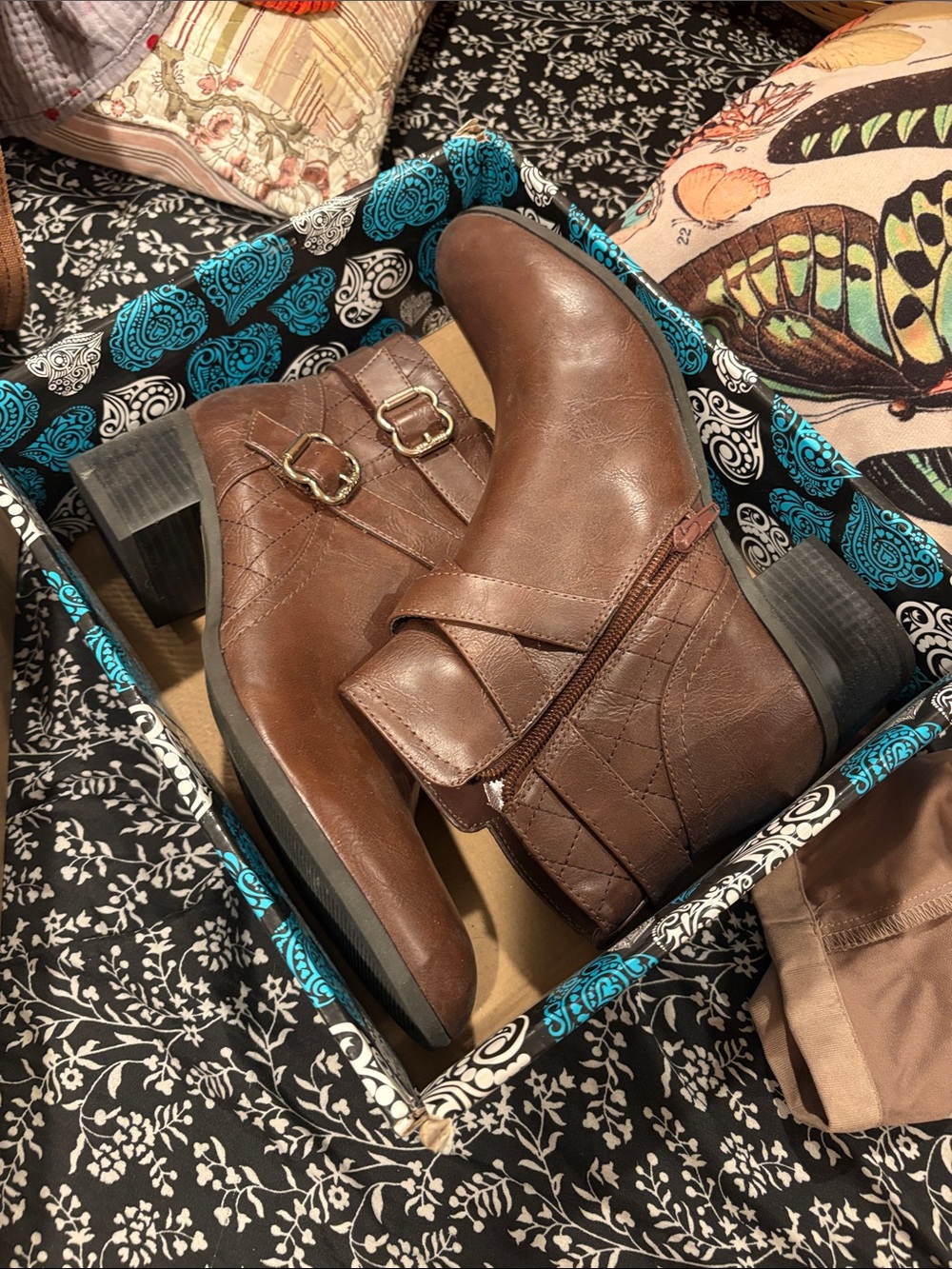 Unisa Brown Leather-Look Ankle Boots with Buckle Straps